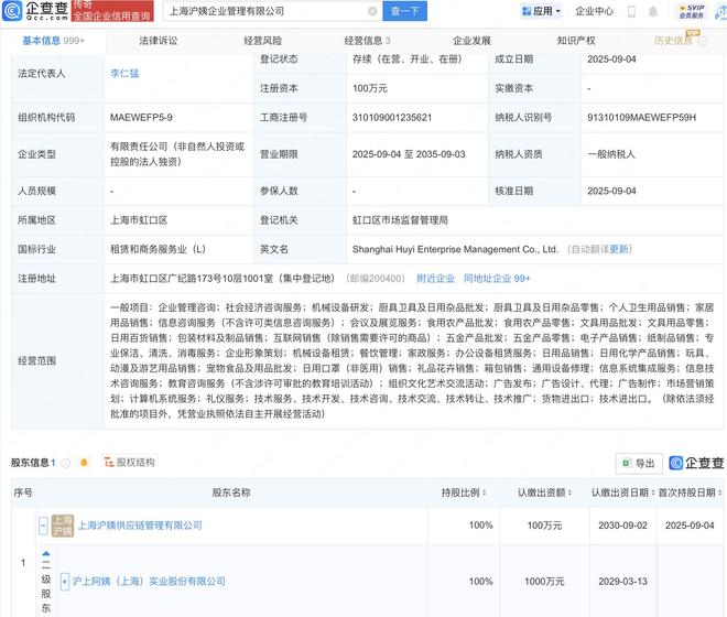 滬上阿姨戰略布局再升級 新設滬姨企業管理公司，聚焦廚具衛具及日用雜品批發